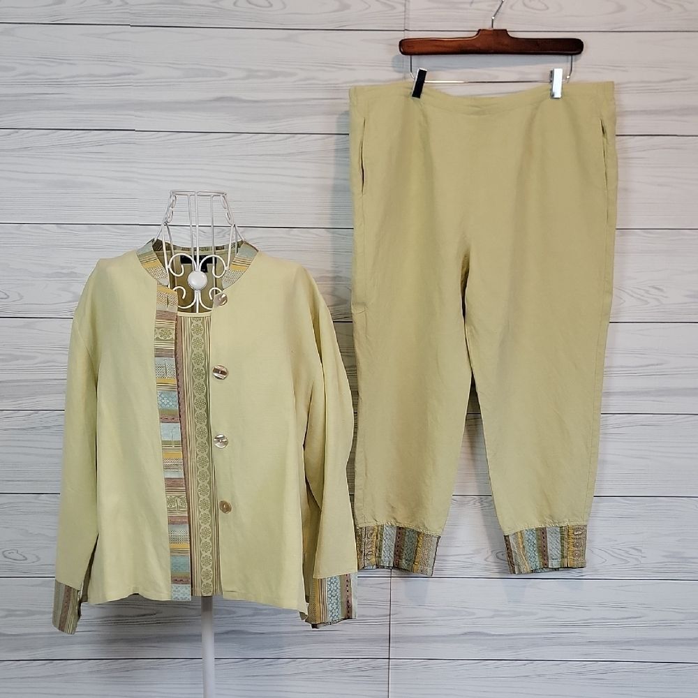 Vintage David Dart 3 Piece Set Silk Linen - Chartreuse Green Womens Size XL